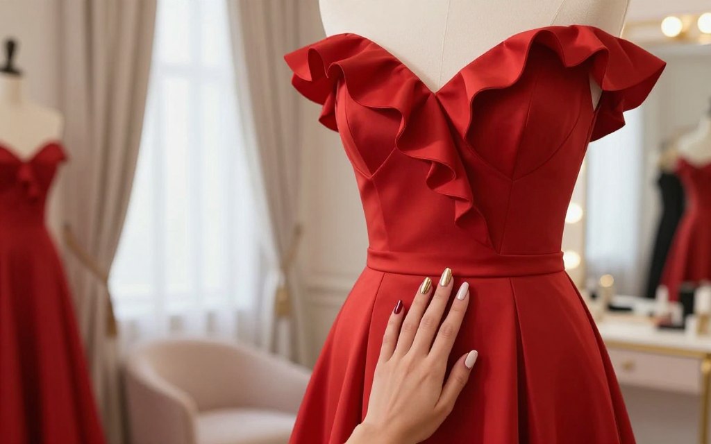 czerwona sukienka jakie paznokcie